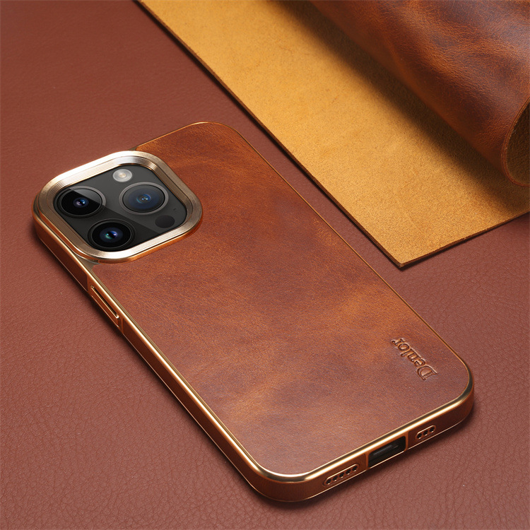 Funda Denior de cuero genuino para Apple 16, funda protectora para 15Plus, funda de piel de vaca galvanizada para iPhone 14 Pro. image 3