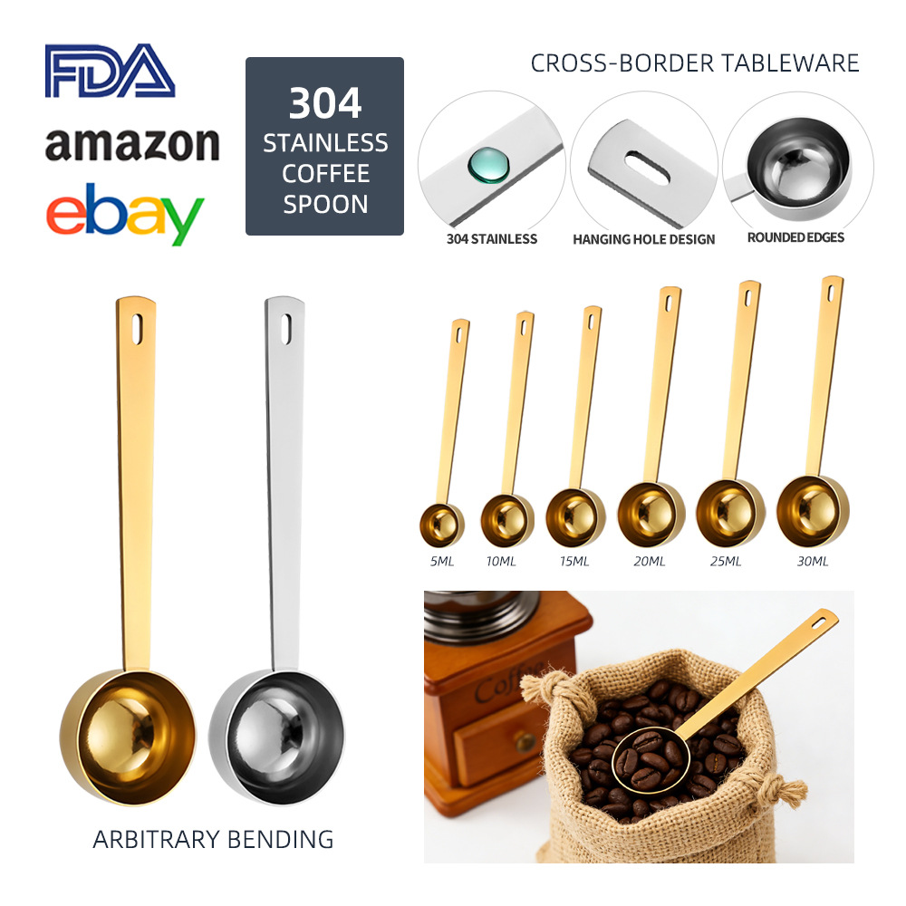 Cross-Border 304 Stainless Steel 5Ml-30Ml Measuring Spoon, Milk Powder Measuring Spoon, Baking Measuring Spoon, Metal Coffee Measuring Spoon