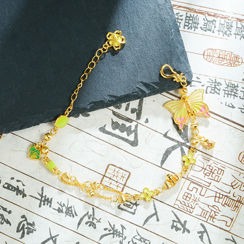 Vietnam oro oro esmalte retro mariposa color pulsera de flores palacio viento no se desvanece joyas fuente al por mayor