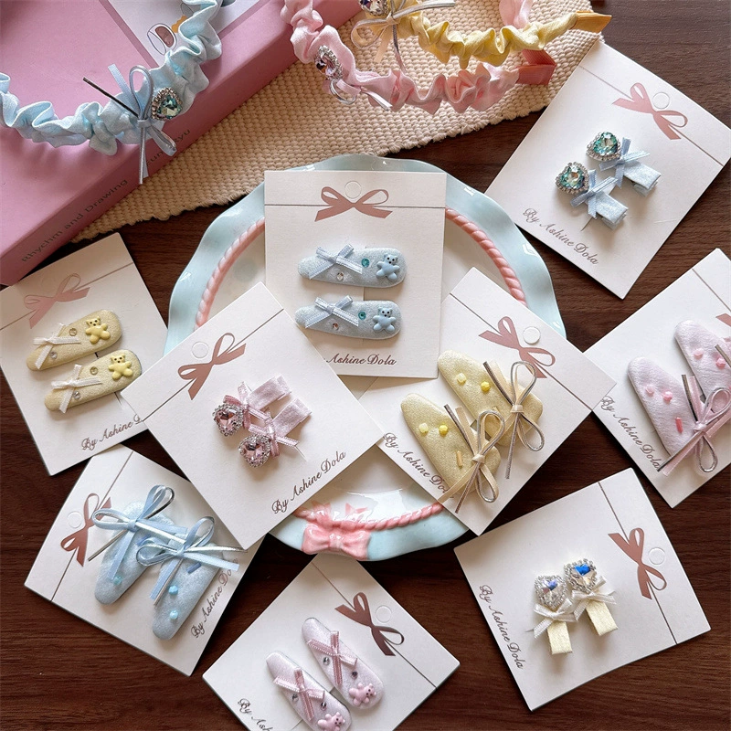 Early spring sweet color basic embroidery fabric BB clip girls cute love clip lady style hand knotted BB clip hoop