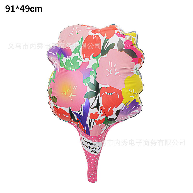 Globos de ramo del día de la madre transfronterizos Globos de película de aluminio en forma de cara sonriente Globos de ramo de mano Globos de flores en macetas