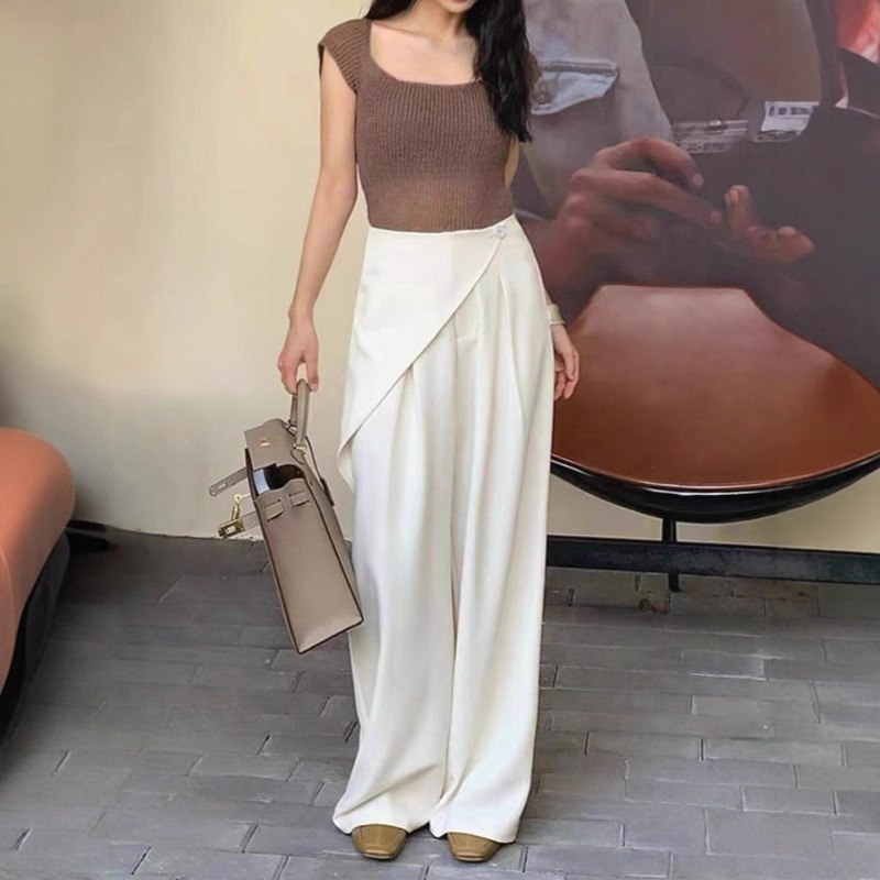 两片式设计不规则西装阔腿裤女2025新款秋高级感垂感直筒裤A6282|undefined