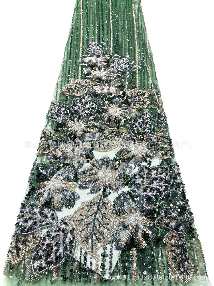Flores tridimensionales hoja de clavos de cuentas bordadas tela de vestido de boda fabricantes de diseño de cuentas de diseño de tela de bordado de tubería pesada image 9
