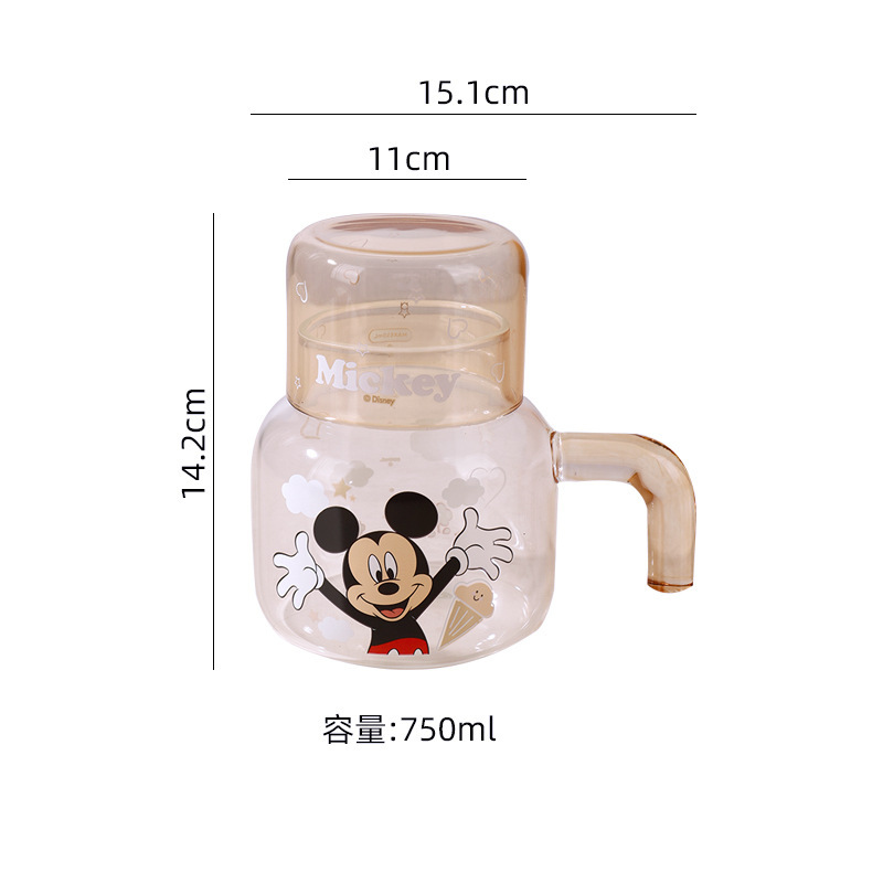 Nuevo tipo de taza de agua con tapa de Disney, taza de agua de una persona, taza de agua de vidrio de alta capacidad, taza de té de flores, taza de agua de vidrio de alta silicona