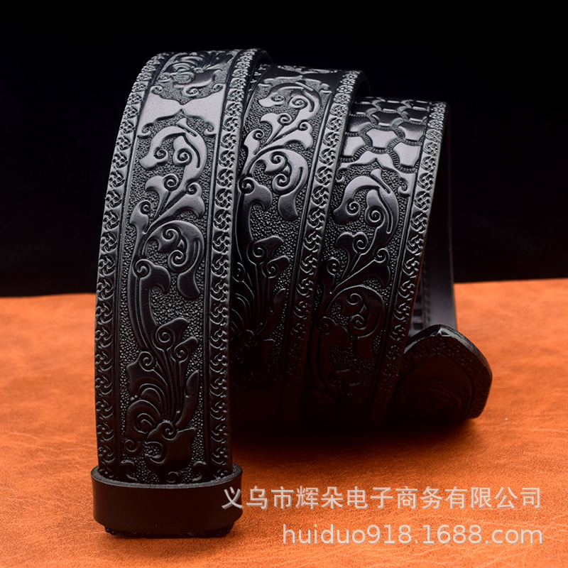 男性の高級本革ベルトはレトロなエンボス二階の牛革を持っています。