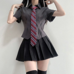 New Waist-Cinching Shirt with a Pure and Desirable Style, Sexy Petite Long-Sleeve and Short-Sleeve White Stretch Shirt Jk Uniform Skirt Set