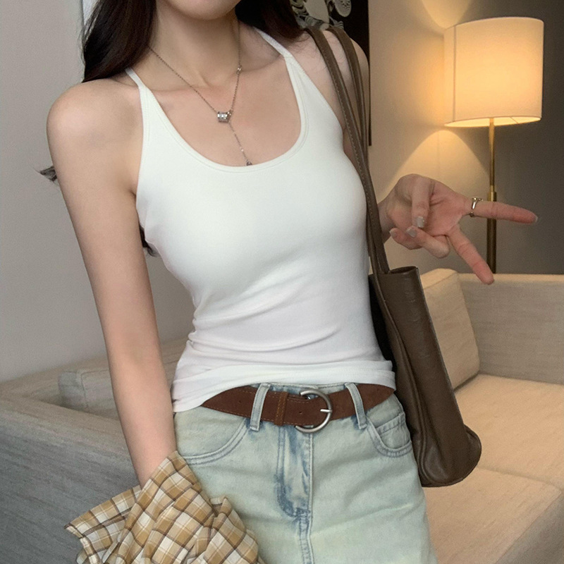 Beautiful and beautiful sleeveless I-shaped sling women's 2025 spring and summer new style with chest pad inner base outer wear top