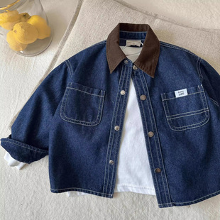 [1598 People Collection] Children's Denim Shirt 2025 New Spring & Fall Japanese Fashion Brand Lapel Color Matching for Boys and Girls