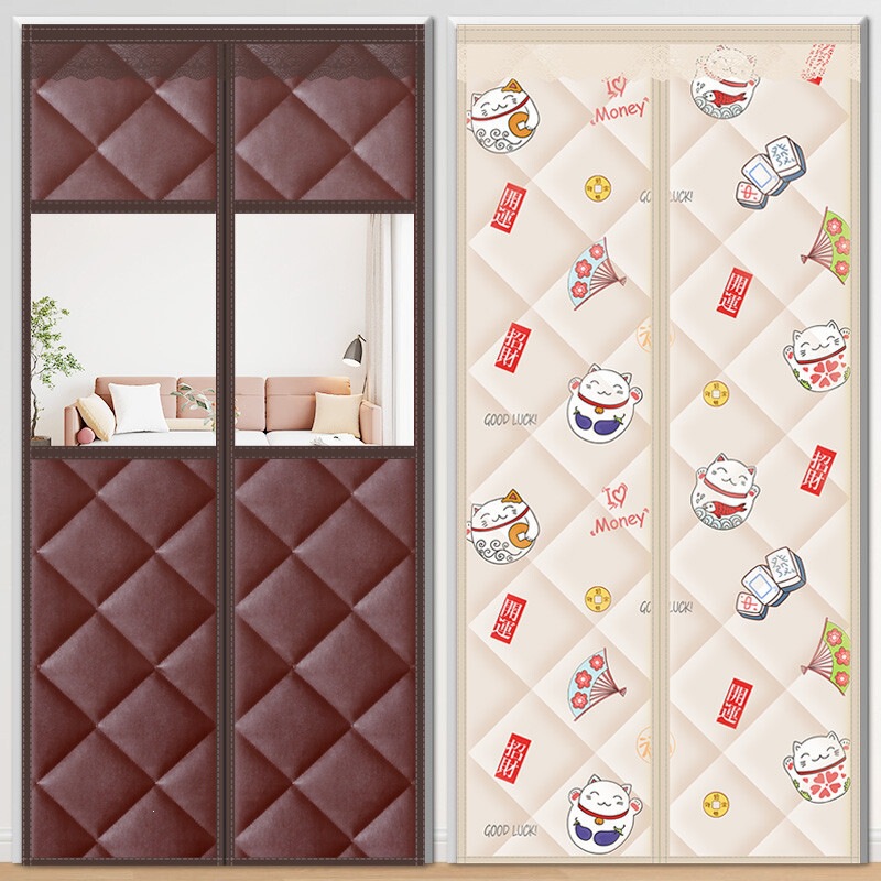 Autumn and winter self-absorbing cotton door curtain, thickened for home use, provides warmth, insulation, windproofing, soundproofing, and partitioning, protects against cold in winter