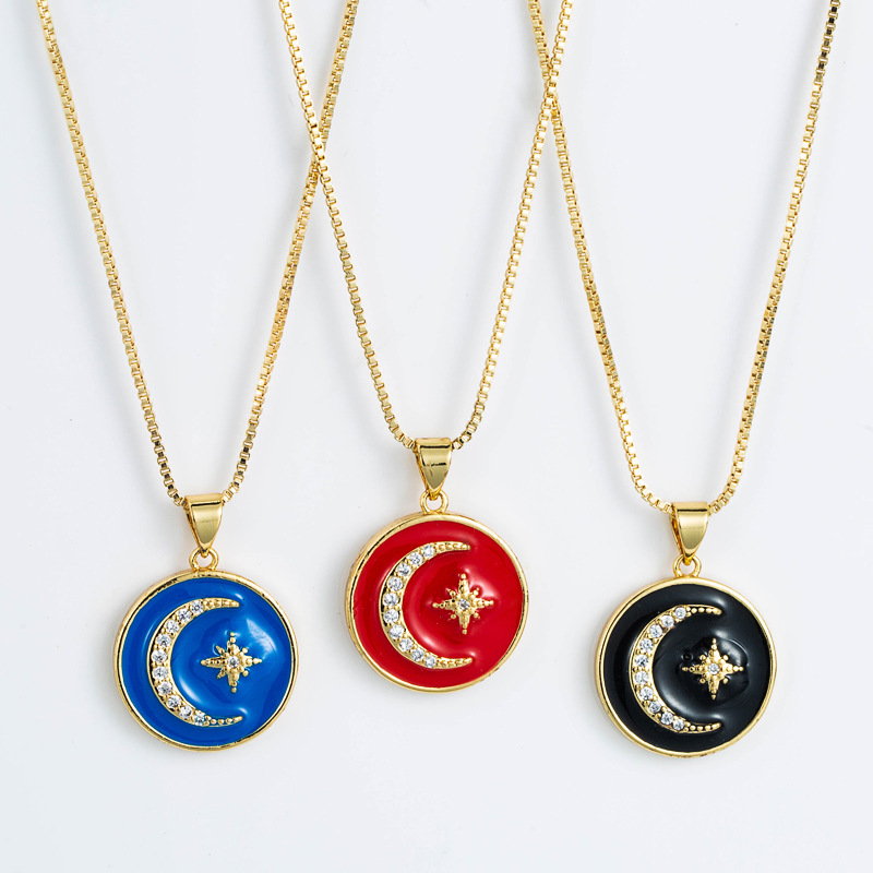 Wholesale Jewelry Copper Dripping Oil  Star Moon Round Necklace Nihaojewelry display picture 4