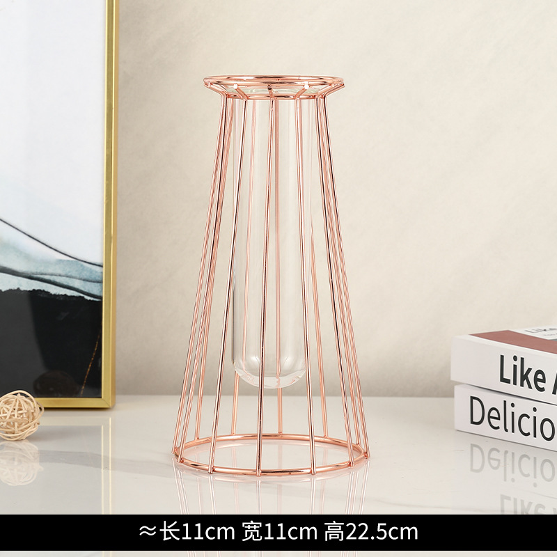 Fábrica al por mayor INS de hierro forjado florero de vidrio decoración hidropónico flor seca sala de estar TV gabinete mesa de comedor decoración del hogar