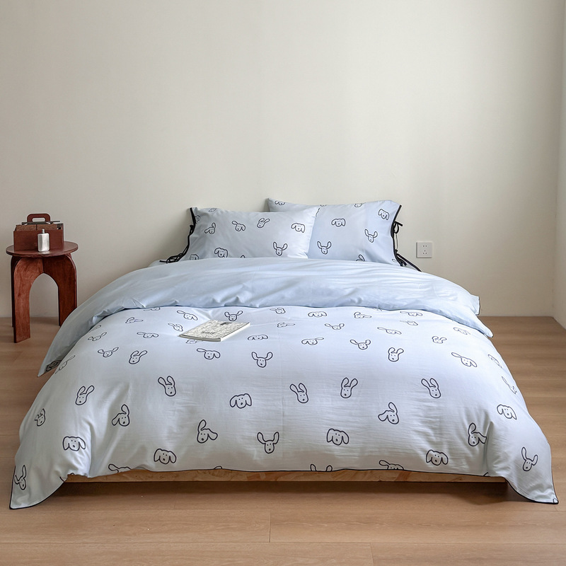 Ins Blogger Style 60-Count Washed Cotton Bedding Four-Piece Set Available for All Seasons Girly Heart Quilt Cover Bed Sheetss +