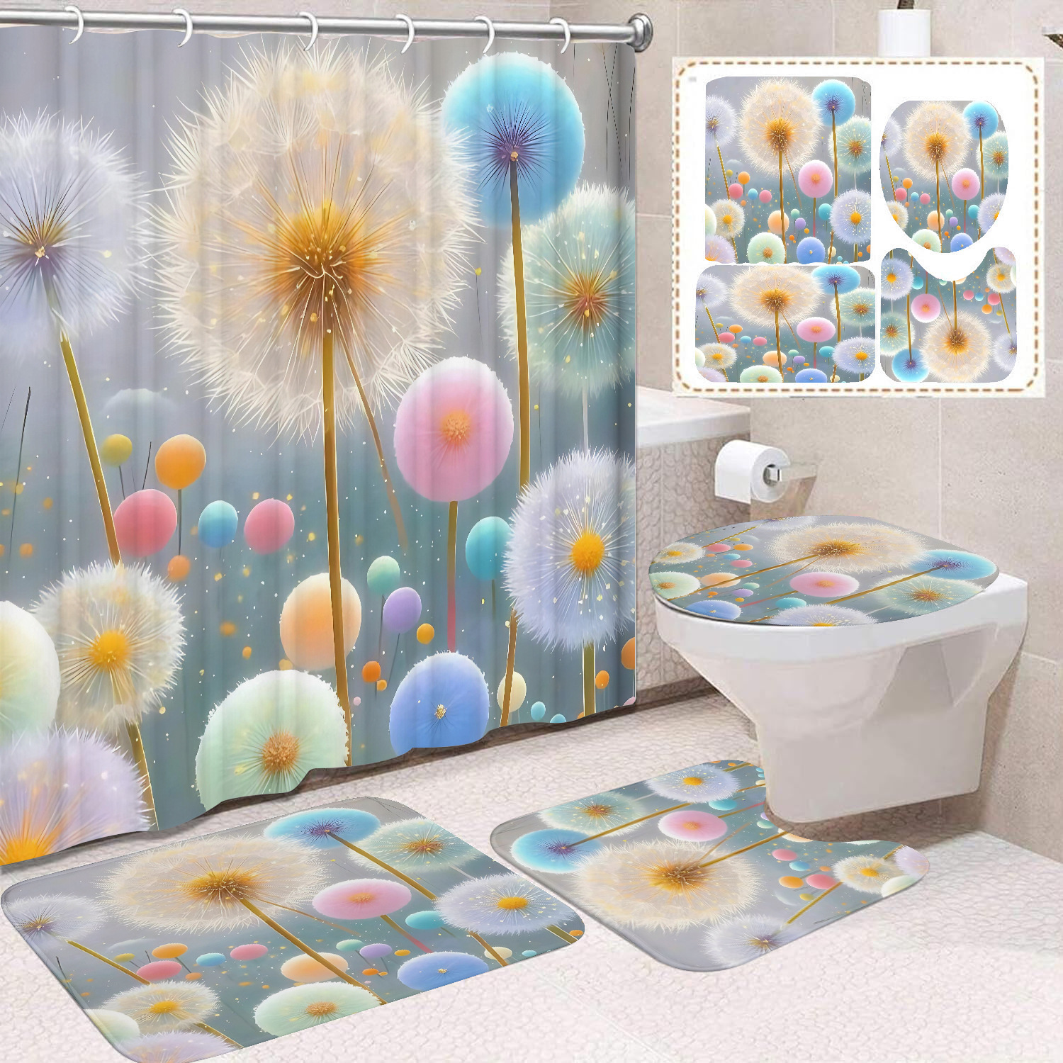 Flor blanca cortina de baño inodoro cortina de partición impermeable de baño cortina de lavado separación seca y húmeda cortina de puerta colgante sin agujeros