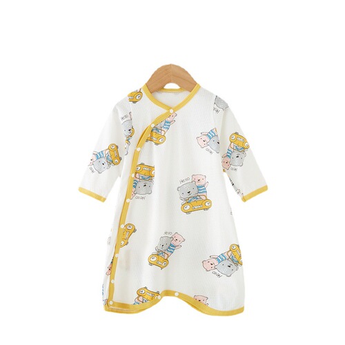 Baby spring and summer thin pajamas for boys and girls, air-conditioned room belly-protecting onesie, baby's pure cotton long-sleeved button-up pajamas