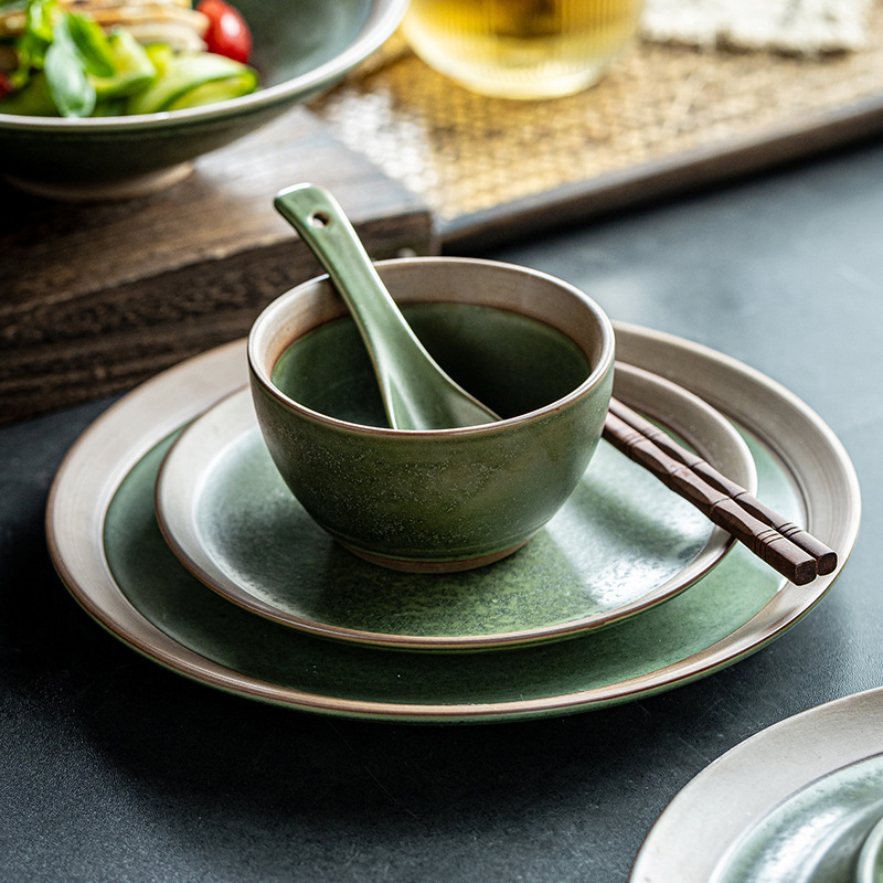 Rustic Ceramic Bowl and Plate Tableware Set, High Aesthetic Japanese-Style Sashimi Dessert Bowls, Plates, Cups, Dishes, Fish Plates