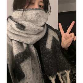 陷进去的大围巾灰色高级马海毛加厚保暖秋冬防寒情侣披肩围脖韩系