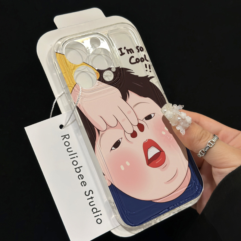 Suitable for Apple Xr Modified 14Pro High-Looking Nostril Boy Transparent Xr Modified 15Pro Modified Mobile Phone Case Fun Style