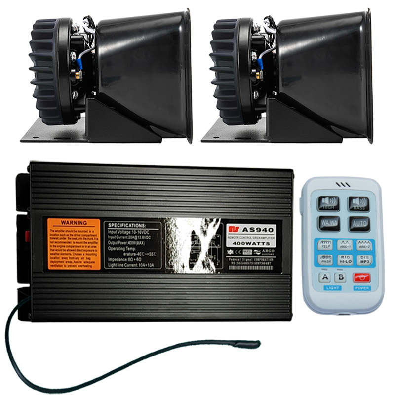 Wireless siren 400W loudspeaker high-pitched alarm amplifier AS940G+ with cooling round speaker