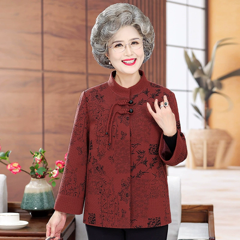 Мама одежда осенняя одежда благородный Тан пальто пожилая бабушка большой размер свободный 70 лет осенний и зимний женский топ
