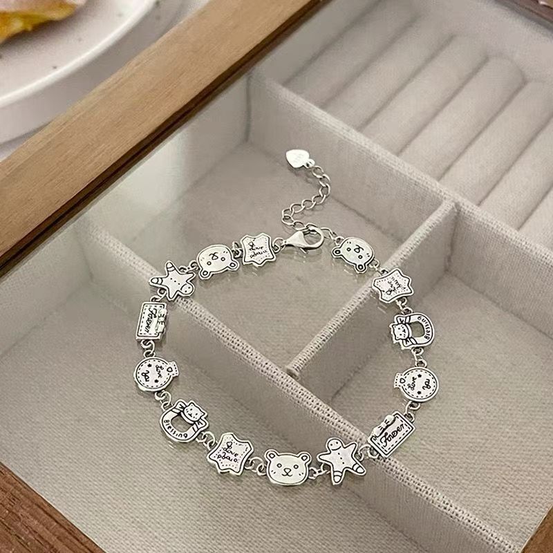 Christmas Party ~ Childlike Metal Graffiti Cartoon Bracelet Gingerbread Bear Biscuit with Design Creative Bracelet