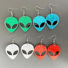 个性时尚未来感银色亮片外星人鬼头亚克力耳环嘻哈万圣节跨境耳饰