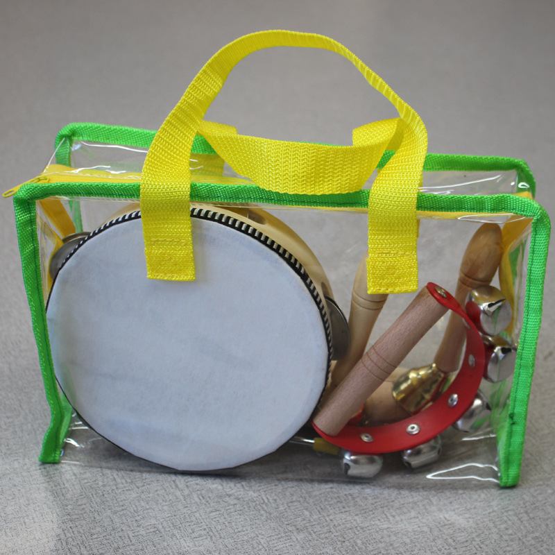 Instrumento de percusión Orff de madera Juguete musical para niños jardín de infantes triángulo campana de hierro sosteniendo instrumento traje al por mayor