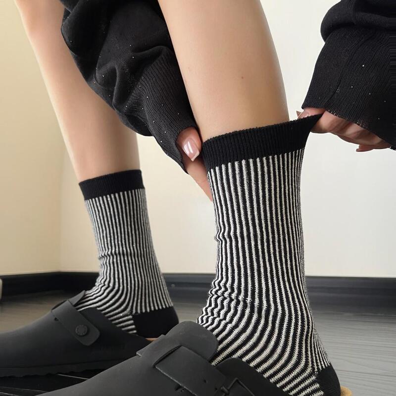 Trendy Autumn and Winter New Korean-Style Retro Color-Blocking Gold and Silver Women's Double-Needle Fashion Mid-Calf Socks