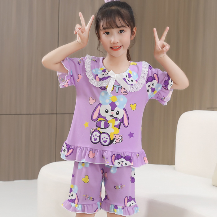 Pijamas de niñas de manga corta de verano delgado jade Gui perro caricatura princesa encantadora viento encaje delgado dulce conjunto de hogar