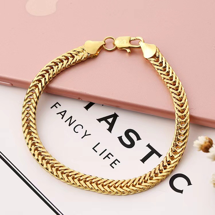 Metal Material 18K Gold Plated Plating Retro Solid Color Metal Plating Hollow Out 18k Gold Plated Unisex Bracelets