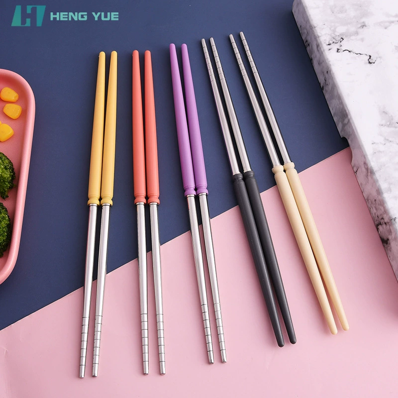 Handle stainless steel, chopsticks for students, handheld plastic tableware, gift box, Birthday gift