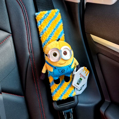 Seat belt shoulder pad Plush Toy Car Seatbelt Shoulder - abalone-neck-minions-1-blue-and-yellow-shoulder-pad