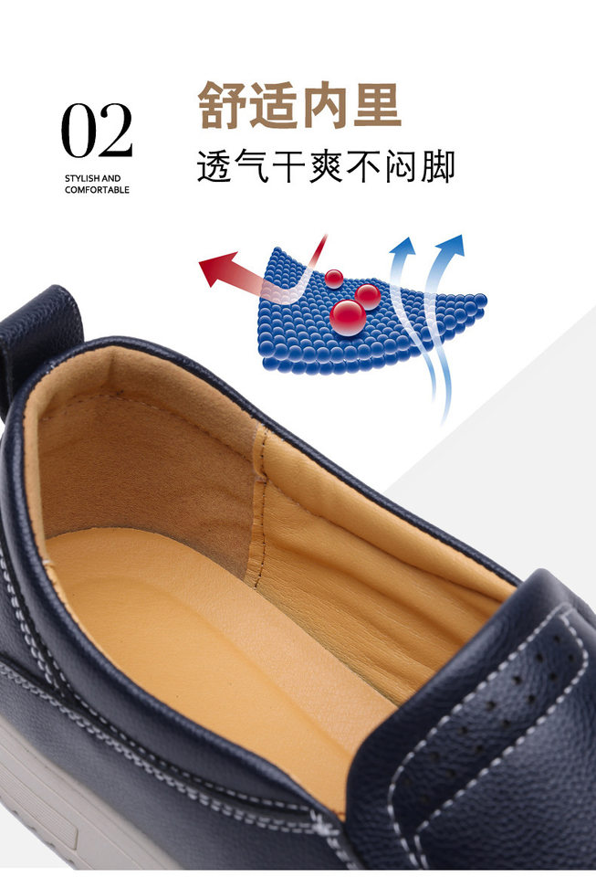 Giày lười nam cỡ lớn may thủ công, giày da casual xỏ chân, đế bằng, mũi dẹt — Màu xanh dương, màu đen chi tiết 9