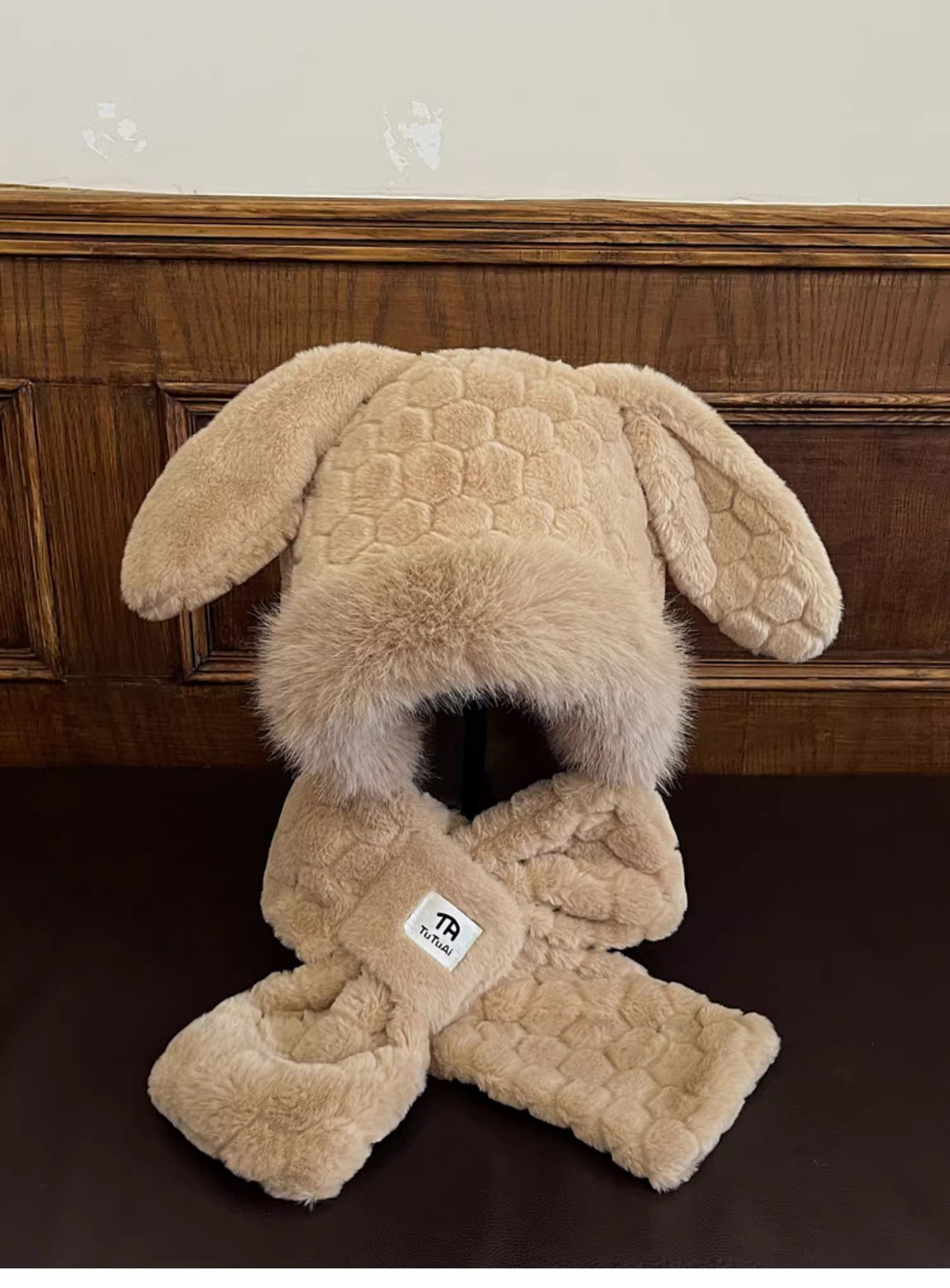 Cute Bunny Scarf Combo For Women Winter Korean Style Face Slimming Fleece Lined Thickened Plush Ear Protection Lei Feng_voghion.com