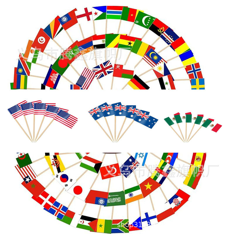 In-Stock Supply of Paper Toothpick Flags for Cakes, Desserts, Steaks, Fruit, Flag Sticks, Triangular Flag Sets, Christmas