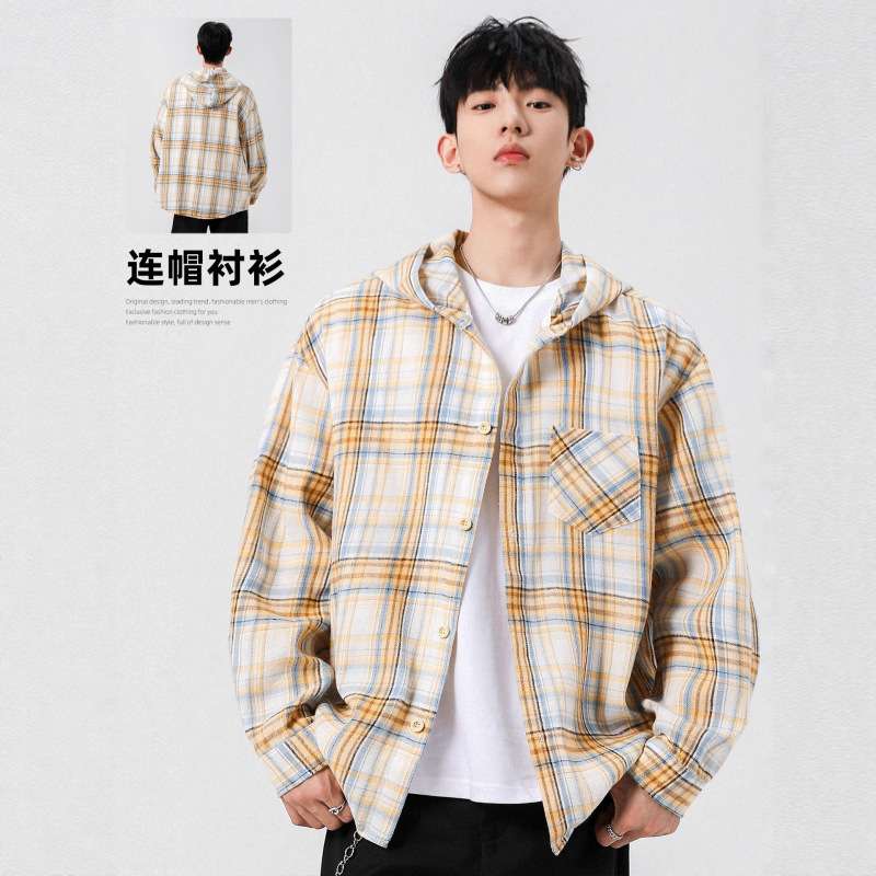 Nasa2025 New Youth Hooded Long-Sleeved Plaid Shirt Boys Casual Loose Trendyy Spring and Autum Jacket Nasa2025 New Youth Hooded Long-Sleeved Plaid Shirt Boys Casual Loose Trendyy Spring and Autum Jacket