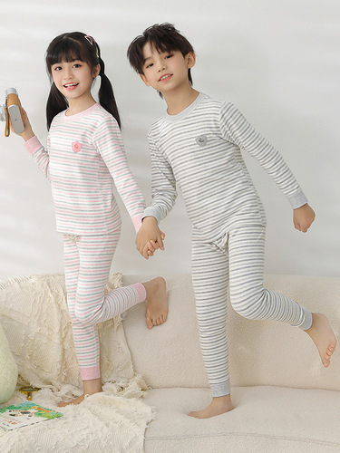 Autumn and Winter Children's Soft Cotton Colorful Underwear Set for Boys and Girls, Boneless Autumn Top and Bottom Pajamas, Pure Cotton Warm Home Clothing