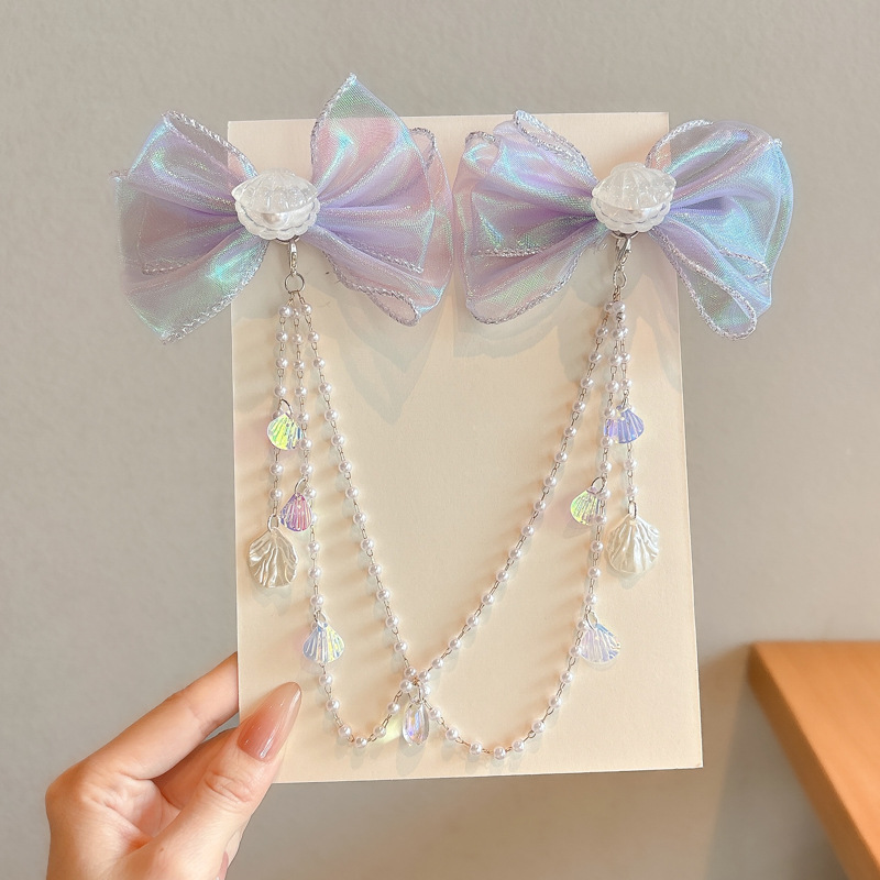 Niños sirena de perlas brocas de cabello de cadena de frente perlas niñas perlas bordas arcos adornos de cabello mariposa conchas pendientes