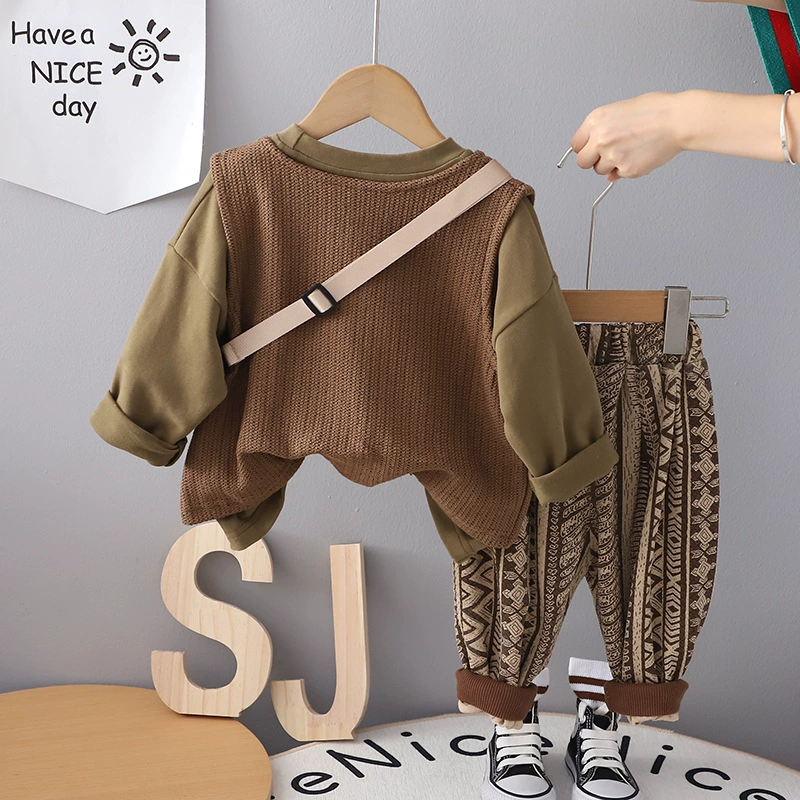 Vest for boys, children's demi-season retro set, autumn bag, 3 piece set, wholesale
