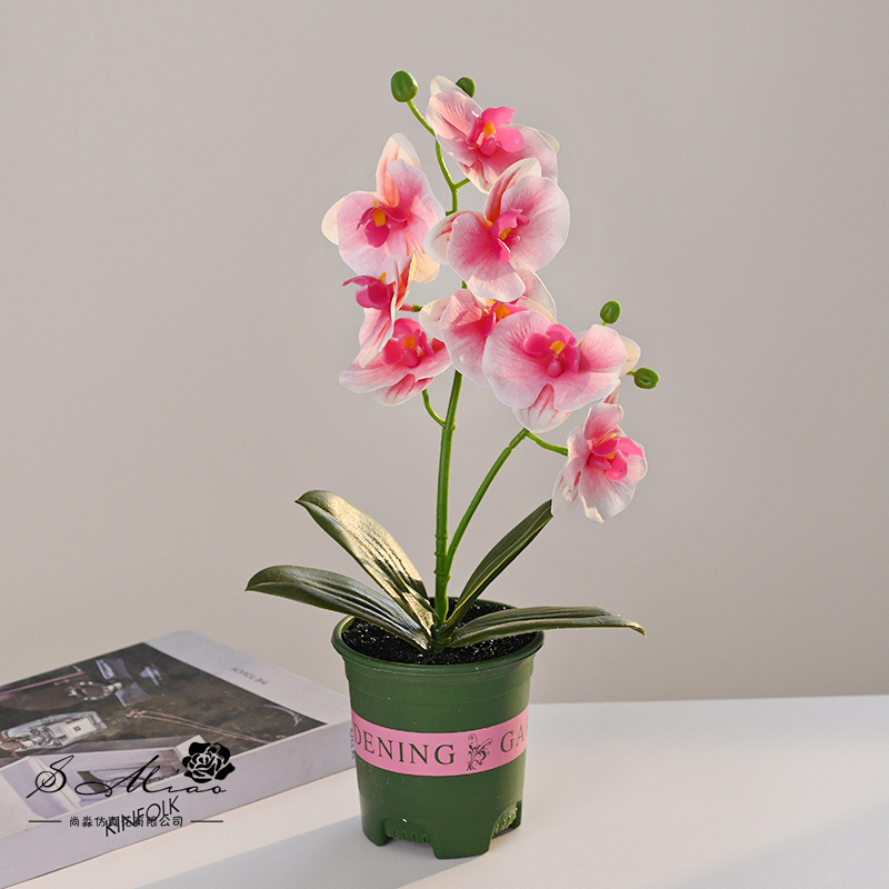 8 flores Phalaenopsis en maceta flor artificial moda creativa flor falsa decoración decoración planta verde artificial simulación maceta al por mayor