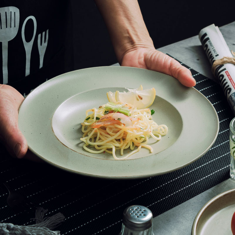 Spaghetti Plate Simple Retro Straw Hat Plate Salad Breakfast Western Plate Deep Plate Creative UFO Plate Matte Grey