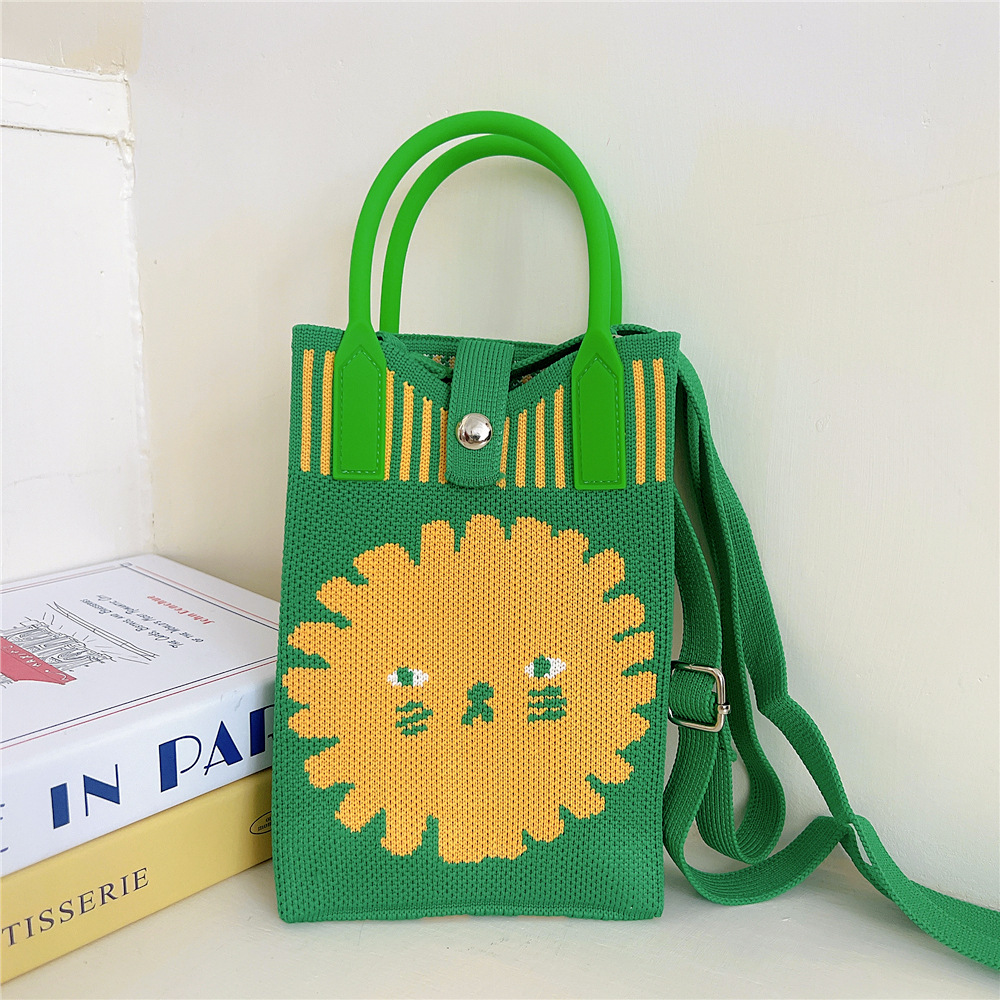 108g Weight Polyester Lining Material Buckle Closure Type Top Handle Strap Type Handbag Bags Type Casual, Daily Occasion Knit Material Cat Pattern All Seasons Season Women's Gender Vintage Style, Classic Style Style Bucket Shape Small Size Women's Small Knit Cat Vintage Style Classic Style Bucket Buckle Handbag 18