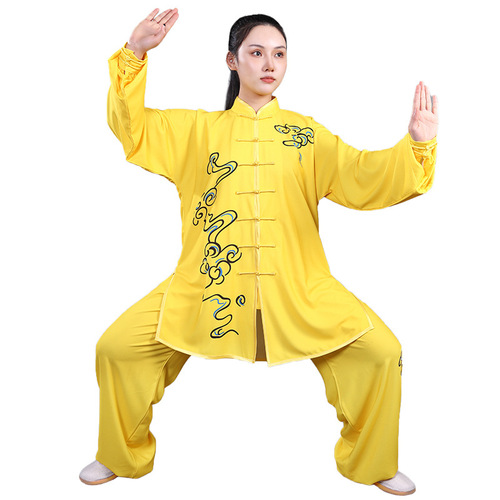 yellow tai chi clothing Stretch cotton hand-painted tai chi suit men and women tai chi martial arts clothing fashion long-sleeved new uniforms