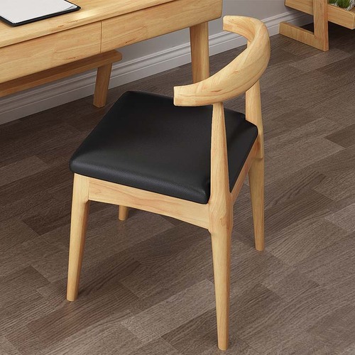 Nordic solid wood dining chair for home, modern minimalist light luxury office hotel conference restaurant chair stool backrest ox horn chair