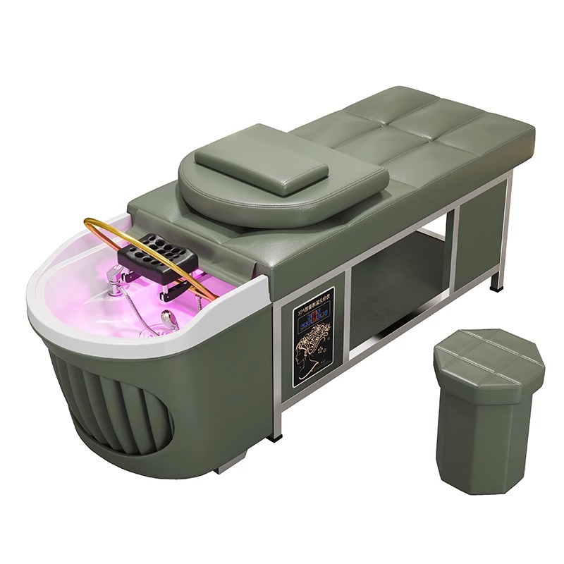 Tratamiento de cabeza tailandesa cama de champú de acero inoxidable salón de belleza especial salón de fumigación circulación de agua arco cuenca cama de masaje mentira plana