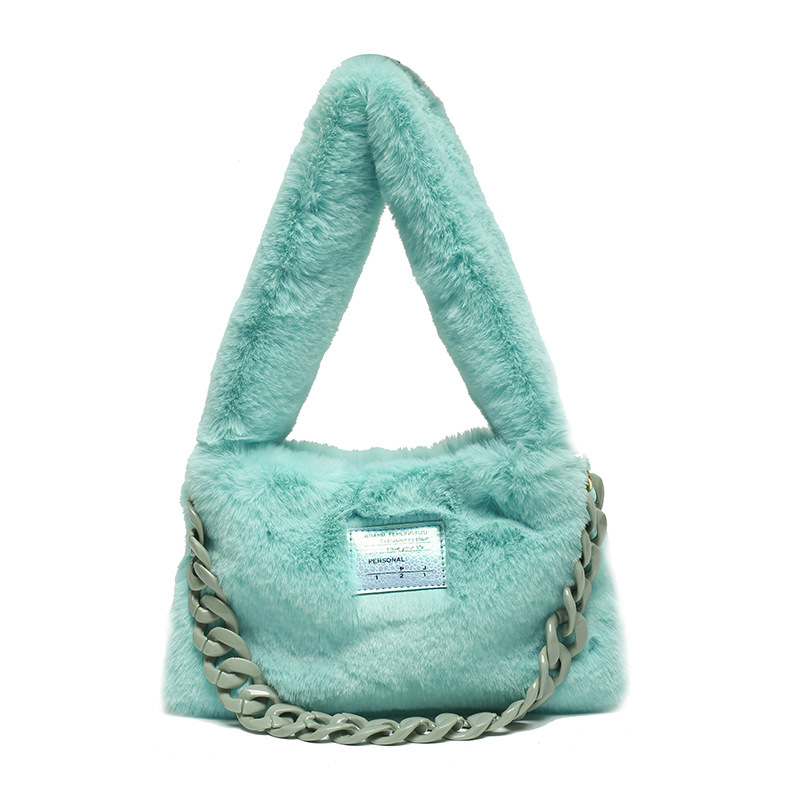 Candy colored plush shoulder for women's Fashion chain Handheld 2023 new winter trend Net red underarm bag_voghion.com
