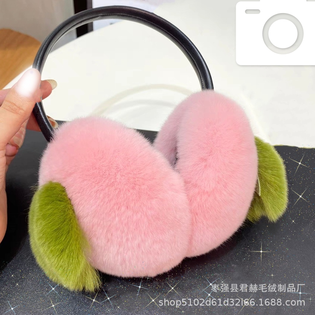 Real Rex conejo piel caqui orejeras Corea del Sur lindo felpa orejeras invierno piel orejeras estirable