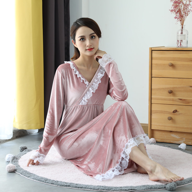 Autumn demi-season velvet long fitted elegant women's pijama