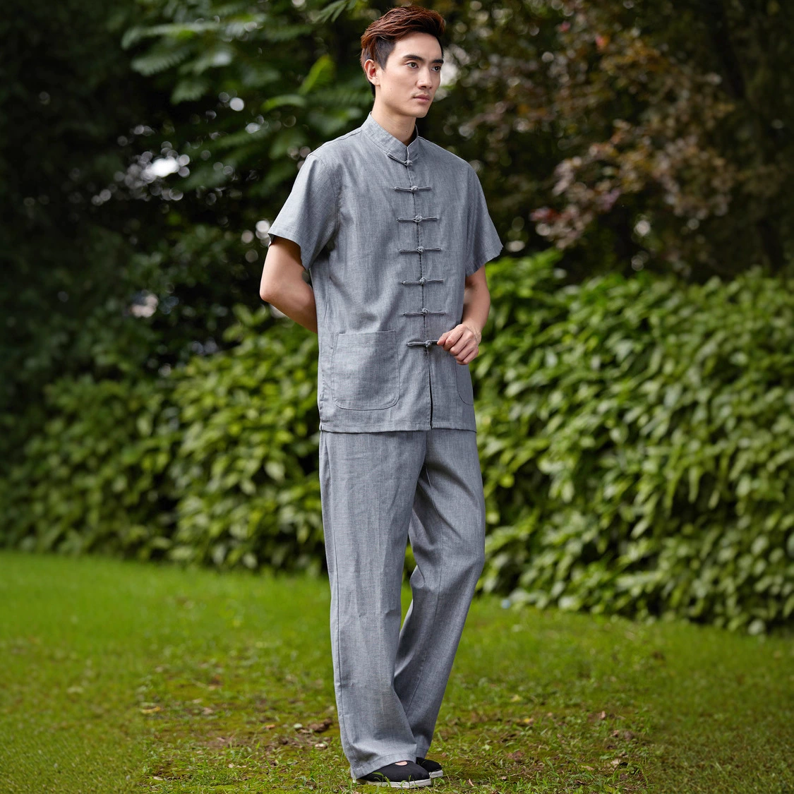 Костюм Tang для папы, дедушки, мужской льняной костюм средних лет, летняя новая футболка, повседневная мужская одежда с короткими рукавами в китайском стиле ханьфу