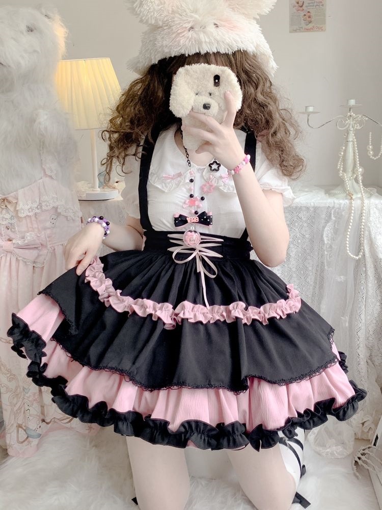 设计全款可爱狗短SK小偶像lolita背带裙娃娃领衬衫洛丽塔半身裙女