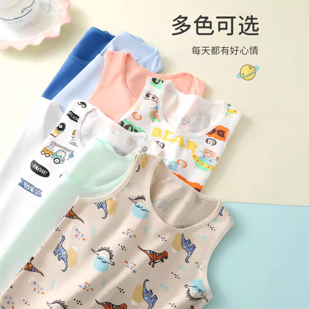 Wholesale New Kidsren's Boys' Vests Class a Combed Cotton Multi-Color Medium and Large Kidsren Can Go Out in Summer